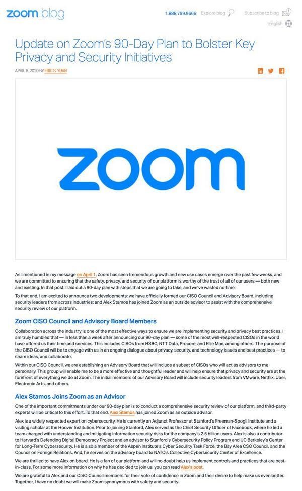 Update on Zoom's 90-Day Plan to Bolster Key Privacy and Security Initiatives - Zoom Blog