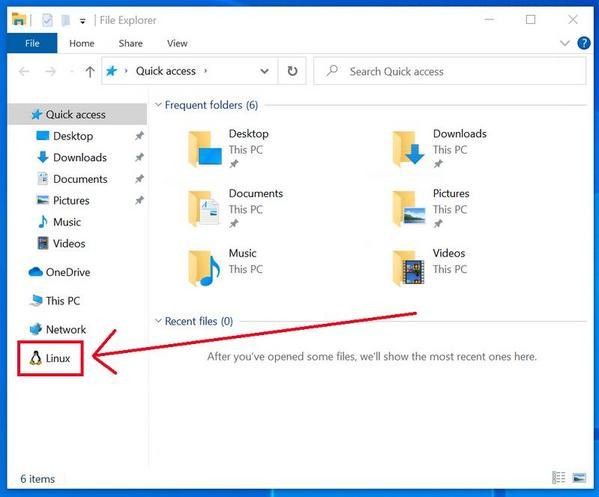 ファイルエクスプローラにLinuxという項目が追加されている - 資料: Microsoft提供