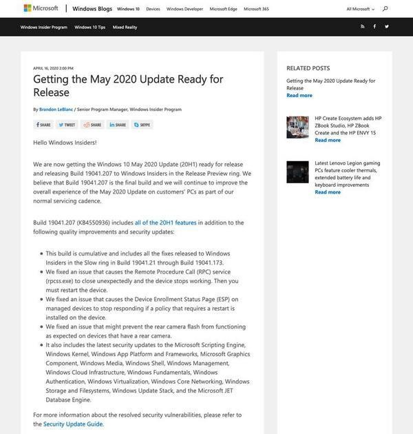 Getting the May 2020 Update Ready for Release｜Windows Experience Blog