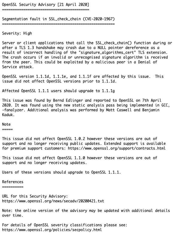 OpenSSL Security Advisory [21 April 2020]