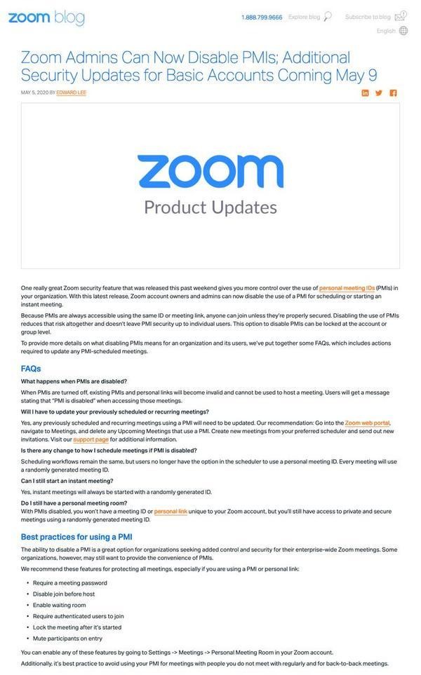 Zoom Admins Can Now Disable PMIs; Additional Security Updates for Basic Accounts Coming May 9 - Zoom Blog