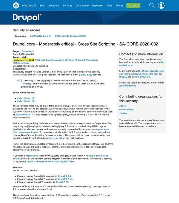 Drupal core - Moderately critical - Cross Site Scripting - SA-CORE-2020-002｜Drupal.org