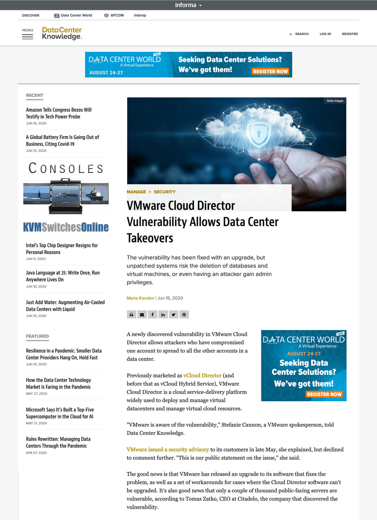 VMware Cloud Director Vulnerability Allows Data Center Takeovers｜Data Center Knowledge