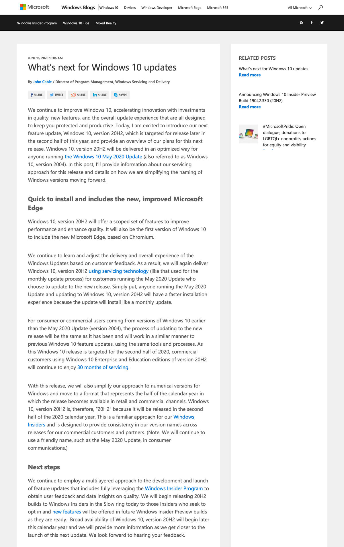 What’s next for Windows 10 updates｜Windows Experience Blog