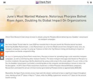 Phorpiexボットネット用いた攻撃が再び急増 - 6月マルウェアランキング
