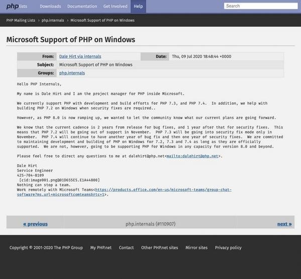 php.internals: Microsoft Support of PHP on Windows