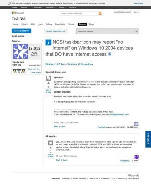 Windows 10 5月フィーチャーアップデート、インターネットなし誤報告の問題