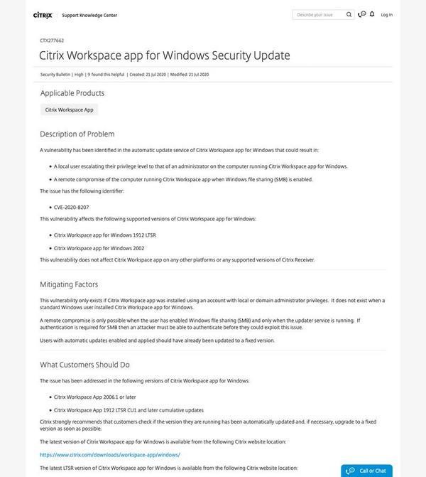 Citrix Workspace app for Windows Security Update