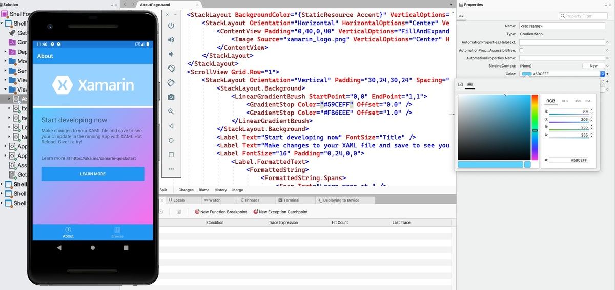 Xamarin.Forms 4.8の新しいグラデーションブラシ - 資料: Visual Studio Blogより