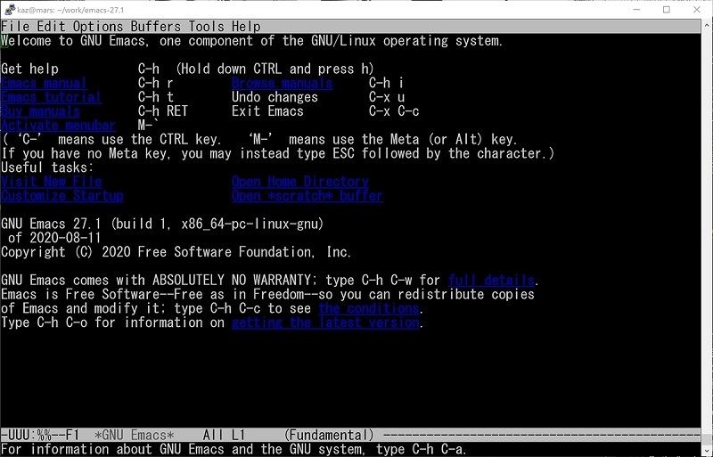 Linux上で動作するGNU Emacs 27.1