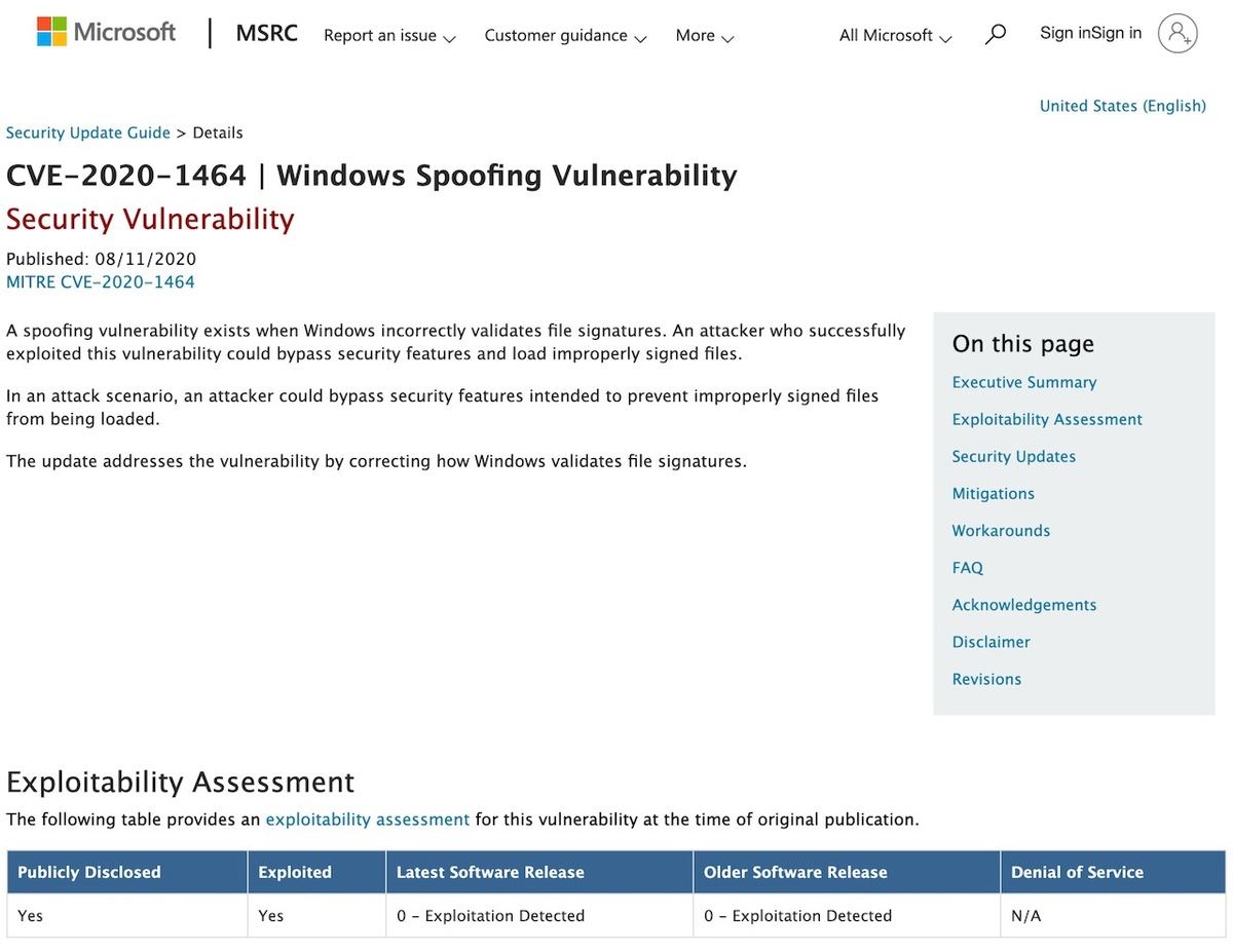CVE-2020-1464｜Windows Spoofing Vulnerability