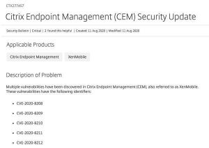 Citrix Endpoint Managementに複数の深刻な脆弱性、対策版がリリース