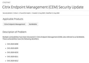 Citrix Endpoint Managementに複数の深刻な脆弱性、対策版がリリース