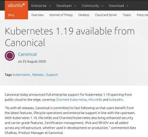 Canonical、Kubernetes 1.19のエンタープライズサポートを発表