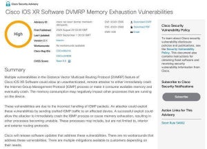 Cisco IOS XR SoftwareのDVMRP機能にメモリ不足を引き起こす脆弱性