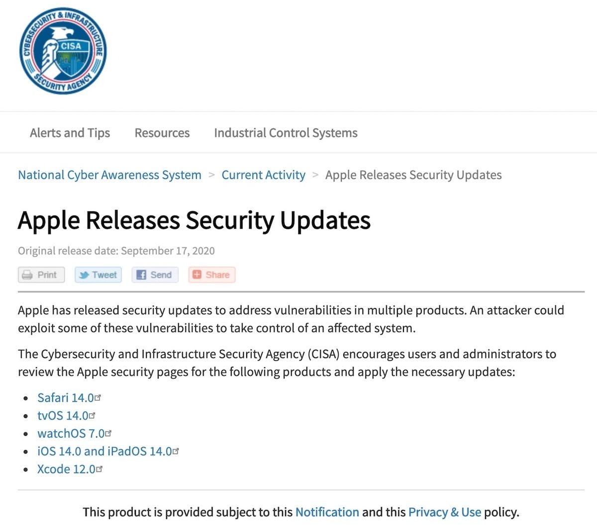 Apple Releases Security Updates｜CISA