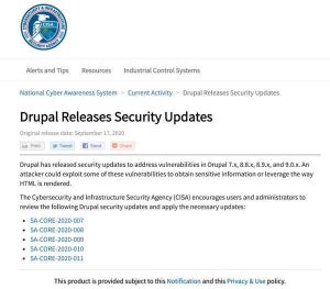 オープンソースのCMS「Drupal」に複数の脆弱性、アップデートがリリース