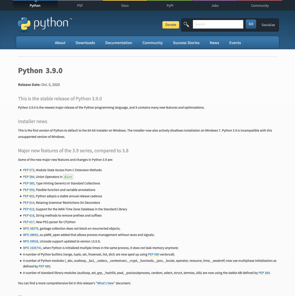 Python Release Python 3.9.0｜Python.org