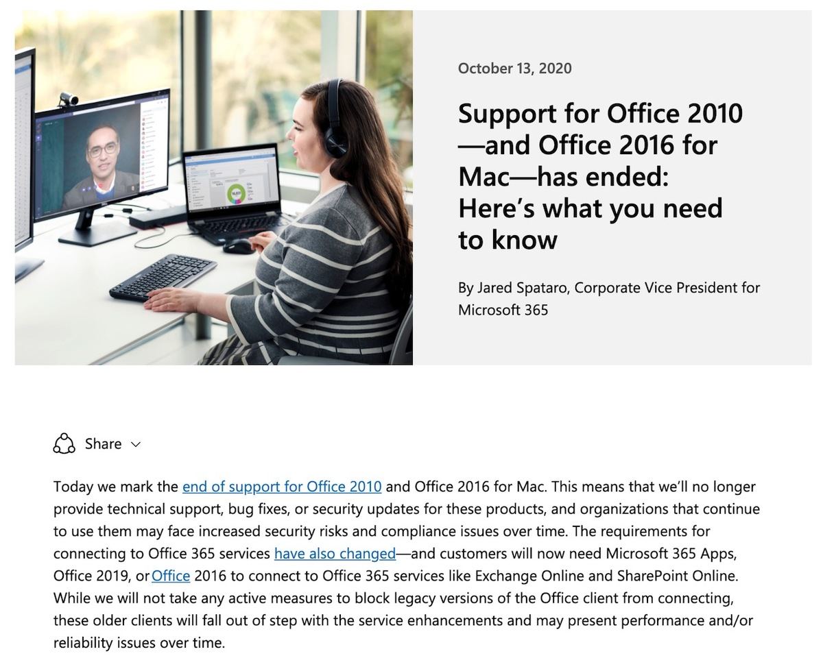 Support for Office 2010—and Office 2016 for Mac—has ended: Here’s what you need to know - Microsoft 365 Blog