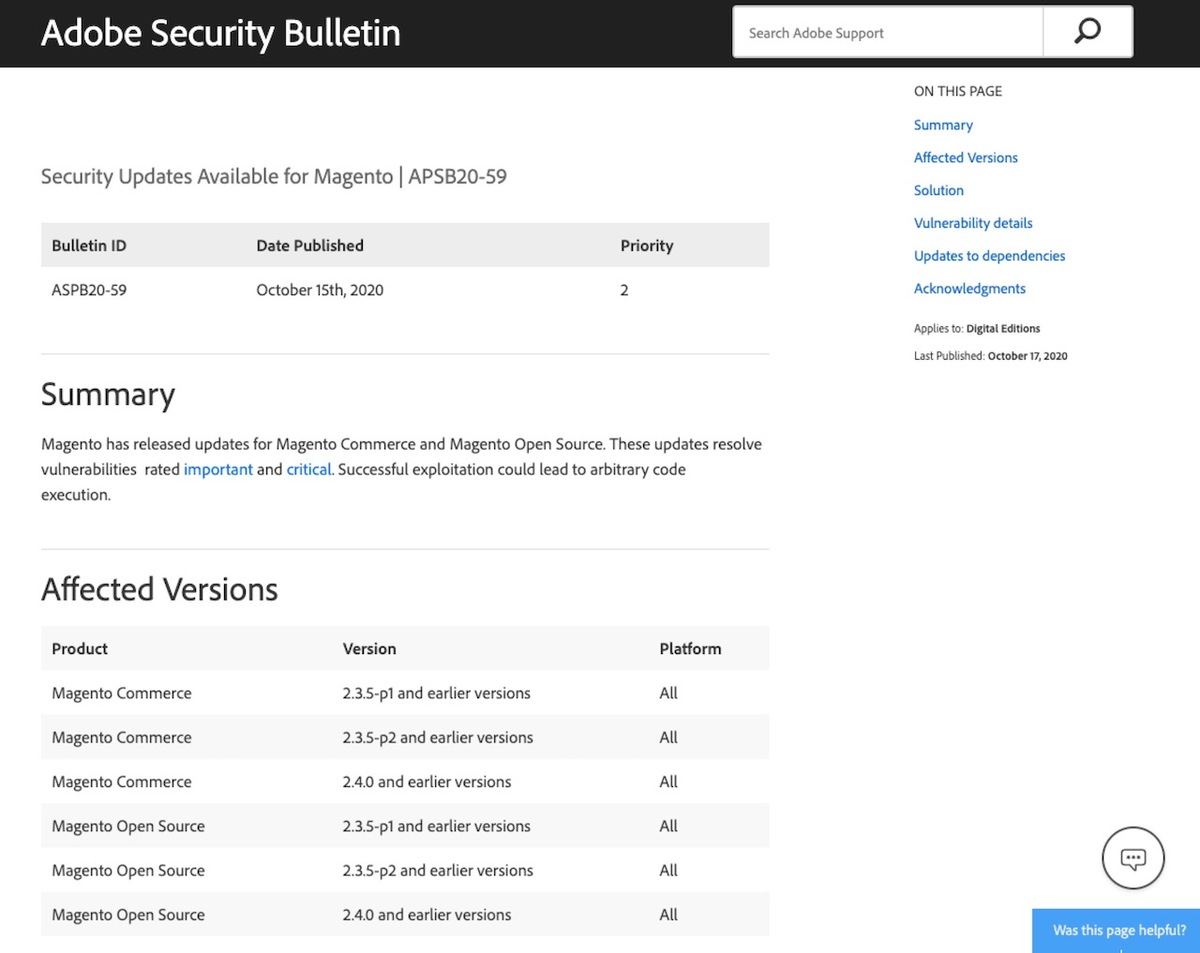 Security Updates Available for Magento｜APSB20-59