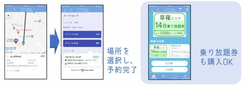 「しずてつ MapS!」によるのりあい号の予約画面(日本ユニシス資料より)