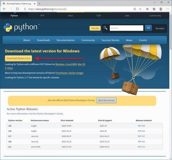 Python for Windowsをダウンロード