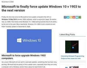 Microsoft、Windows 10 v1903のv1909への強制アップグレード計画中