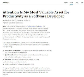 「Attention Is My Most Valuable Asset for Productivity as a Software Developer」