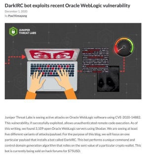 Oracle WebLogicの脆弱性を悪用するDarkIRCボットが確認される