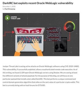 Oracle WebLogicの脆弱性を悪用するDarkIRCボットが確認される