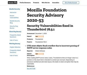 Thunderbirdに脆弱性、アップデートを