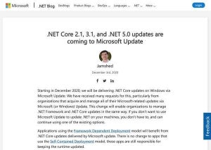Microsoft、.NET Coreの更新プログラムの配信をMicrosoft Updateに追加