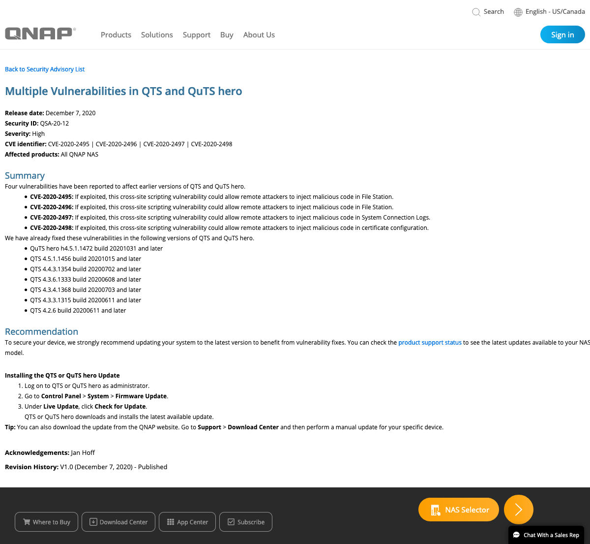 Multiple Vulnerabilities in QTS and QuTS hero - Security Advisory｜QNAP (US)