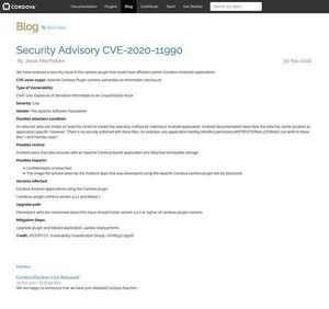 Apache Cordovaのカメラ向けプラグインに情報漏洩の脆弱性