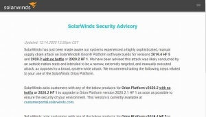 SolarWinds Orion Platformの更新を、米政府のサイバー攻撃に悪用