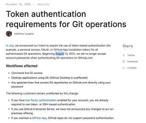 GitHub、2021年8月13日以降パスワードでのGit操作を禁止へ