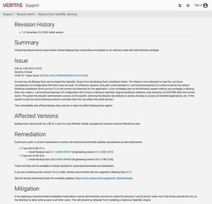 Veritas Backup Execに緊急の脆弱性、アップデートを
