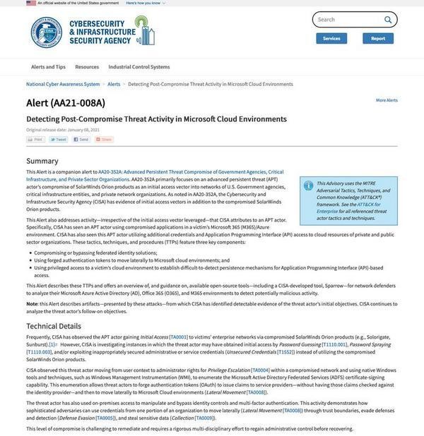 Detecting Post-Compromise Threat Activity in Microsoft Cloud Environments｜CISA