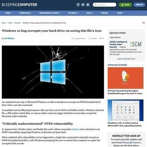 Windows 10にcdだけでディスク破壊引き起こす脆弱性、研究者指摘