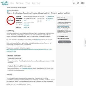 シスコ製品に緊急の脆弱性複数、直ちにアップデートを