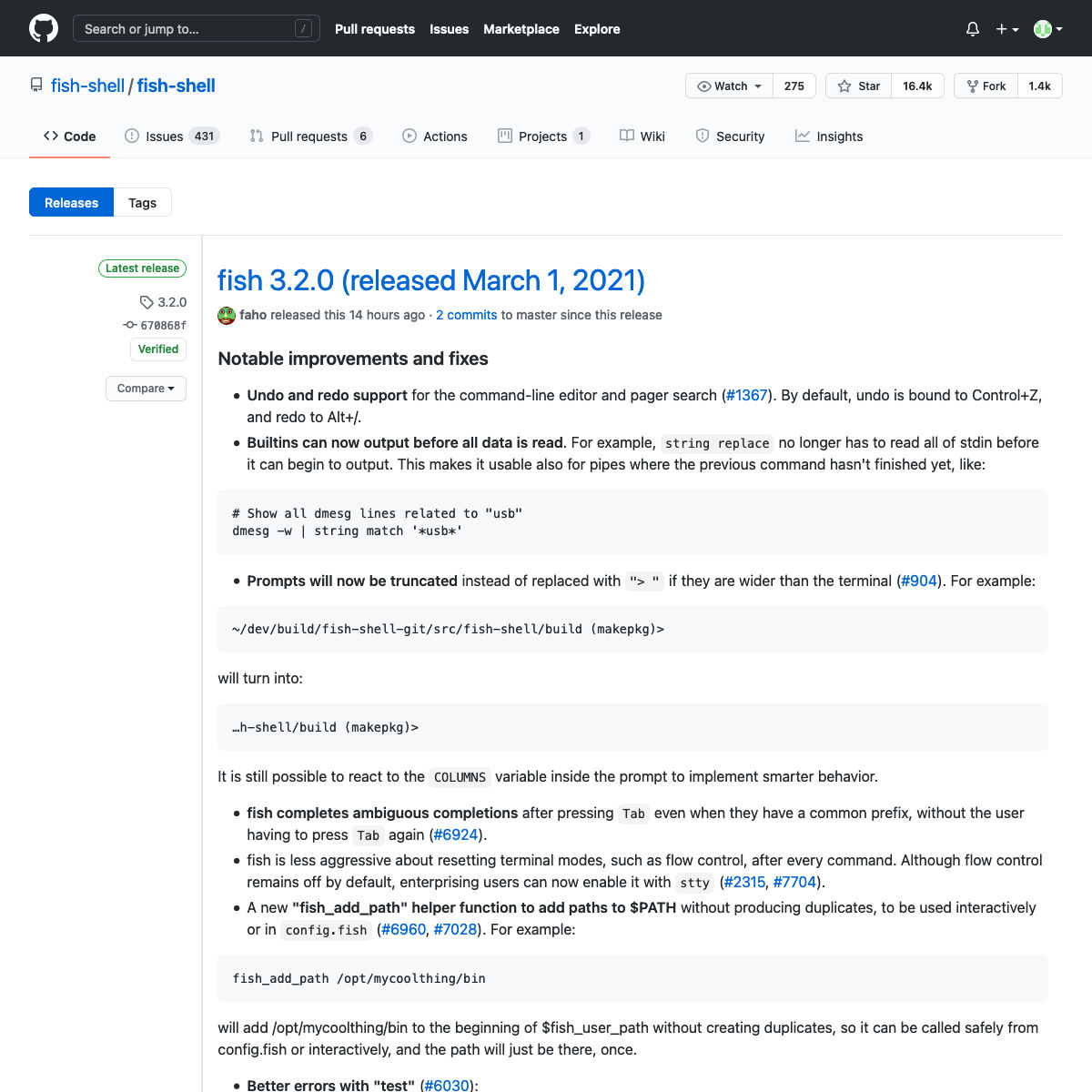 Release  fish 3.2.0 (released March 1、2021) · fish-shell/fish-shell · GitHub