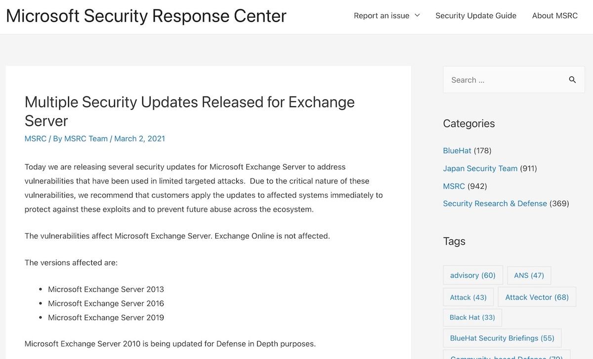 Multiple Security Updates Released for Exchange Server – Microsoft Security Response Center
