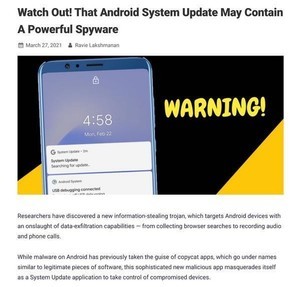 Androidのシステムアップデートを装った新しいスパイウェア、発見