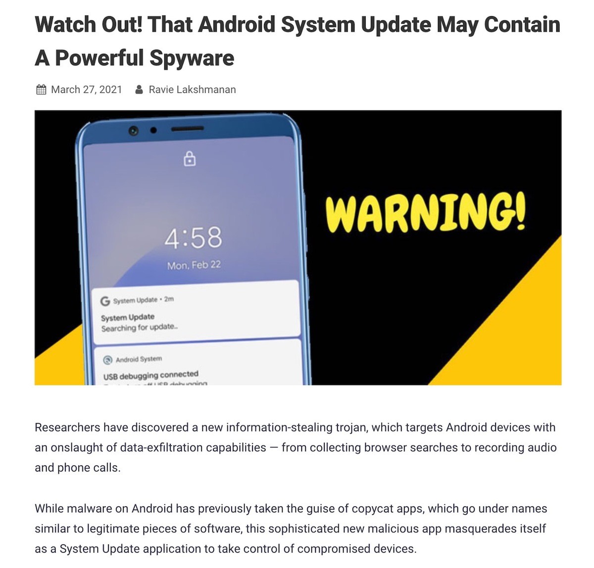Androidのシステムアップデートを装った新しいスパイウェア、発見 | TECH （テックプラス）