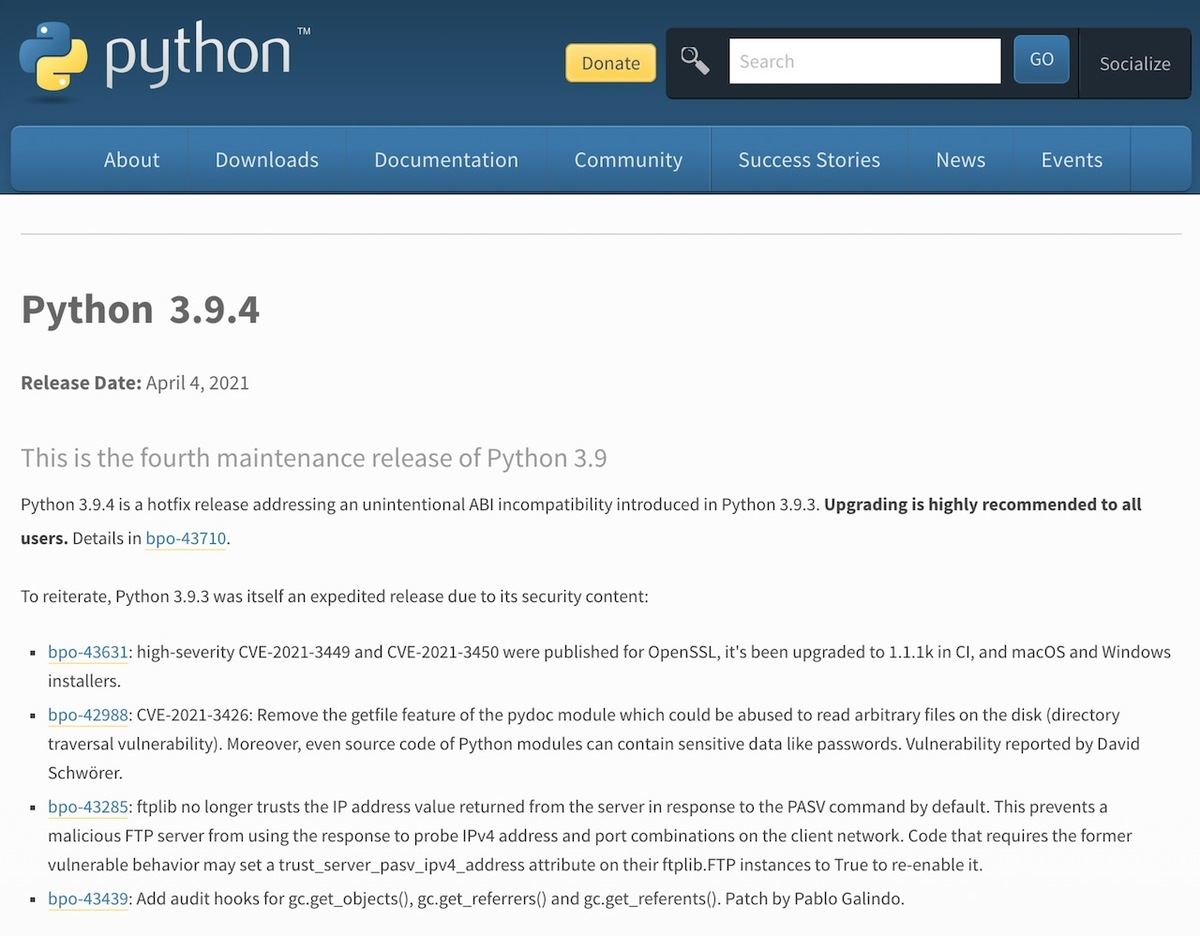 Python 3.9.4リリースノート