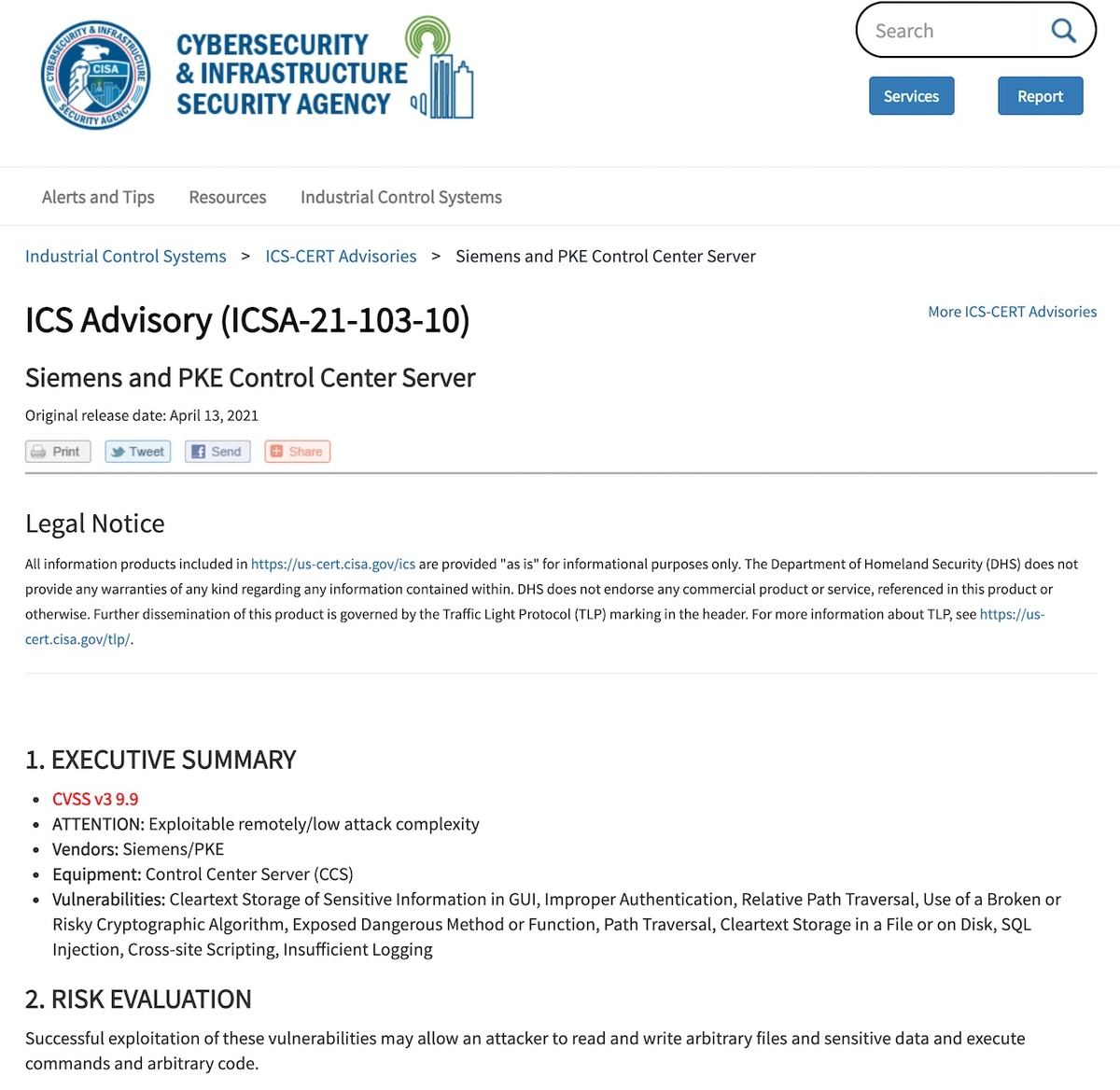 Siemens and PKE Control Center Server｜CISA