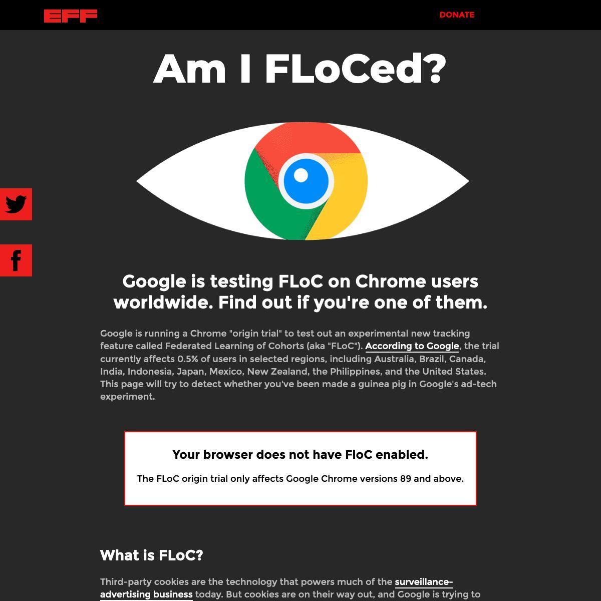 Google FLoCをサポートしているWebブラウザではないという結果