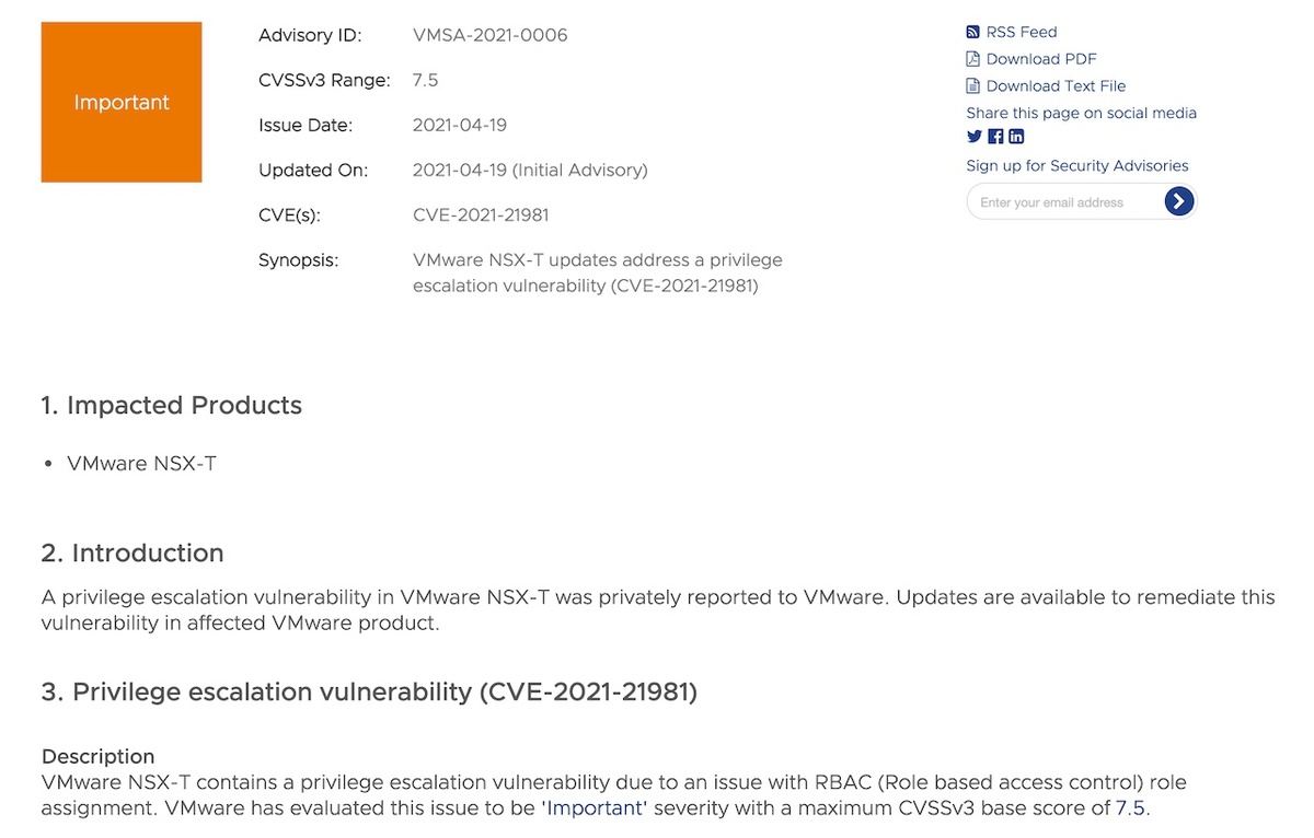 セキュリティアドバイザリ VMSA-2021-0006