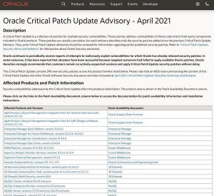 Oracle、390個のパッチを含む2021年4月のアップデートをリリース