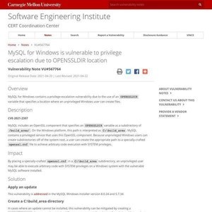 Windows版MySQLに特権昇格の脆弱性、アップデートを